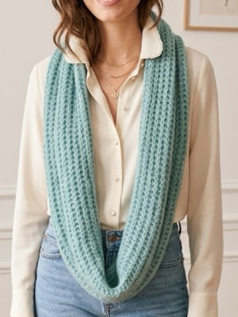 Cozy & Soft Light Aqua Teal Open Knit Circle Infinity Scarf